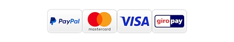 Das Bild zeigt die akzeptierten Zahlungsarten: Paypal, Mastercard, Visa, Giropay © Logos von 50north.de (CC BY Lizenz). Zusammengestellt durch Gem. Ganderkesee.